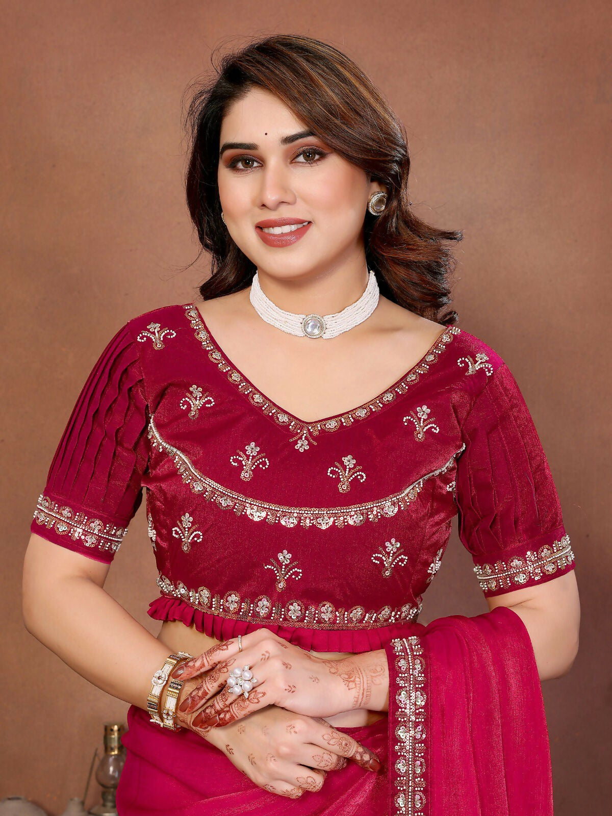 Teeya Creation Trendy Stylish Party Wear Fendy Chiffon Saree-Pink | Grocsy