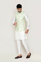 Joban Fashion Green Colored Art Silk Based Full Embroidered Work Men's Jacket | Grocsy