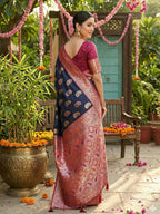 Shree Shyam Fashion Navy Blue Silk Blend Saree | Grocsy