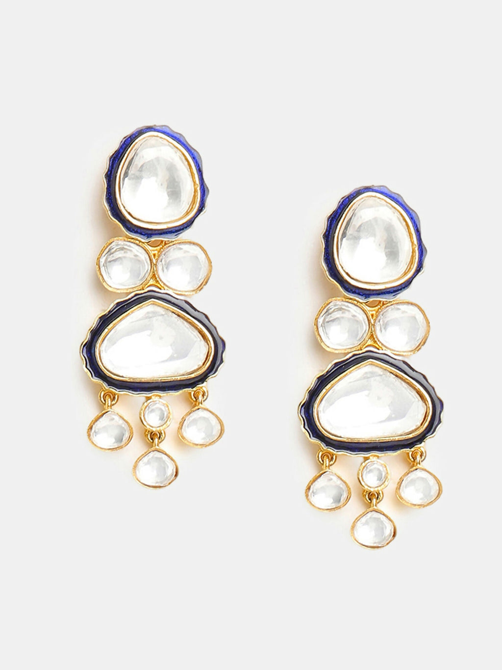 Ruby Raang 22k Gold Polished Blue Meenakari Kundan Layered Necklace With Earrings & Maang Tikka | Grocsy