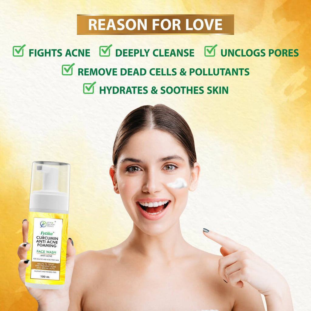 Fytika Curcumin Anti-Acne Foaming Face Wash with Honey & Tulsi | Grocsy