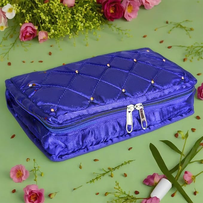 Asmaani 7 Pocket Blue Satin Jewellery Kit | Grocsy