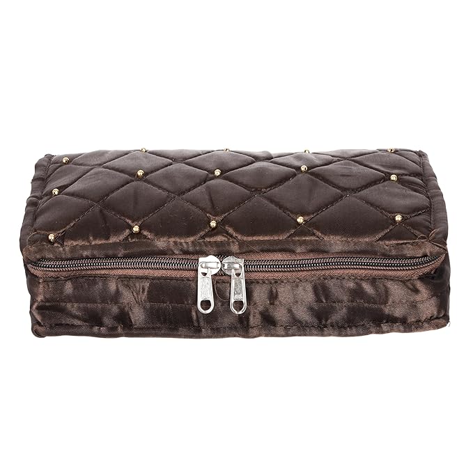 Asmaani 7 Pocket Brown Satin Jewellery Kit | Grocsy