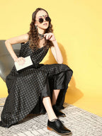 Ahalyaa Women Black Colour Poly Silk Gold Printed Kurta Pant Set | Grocsy