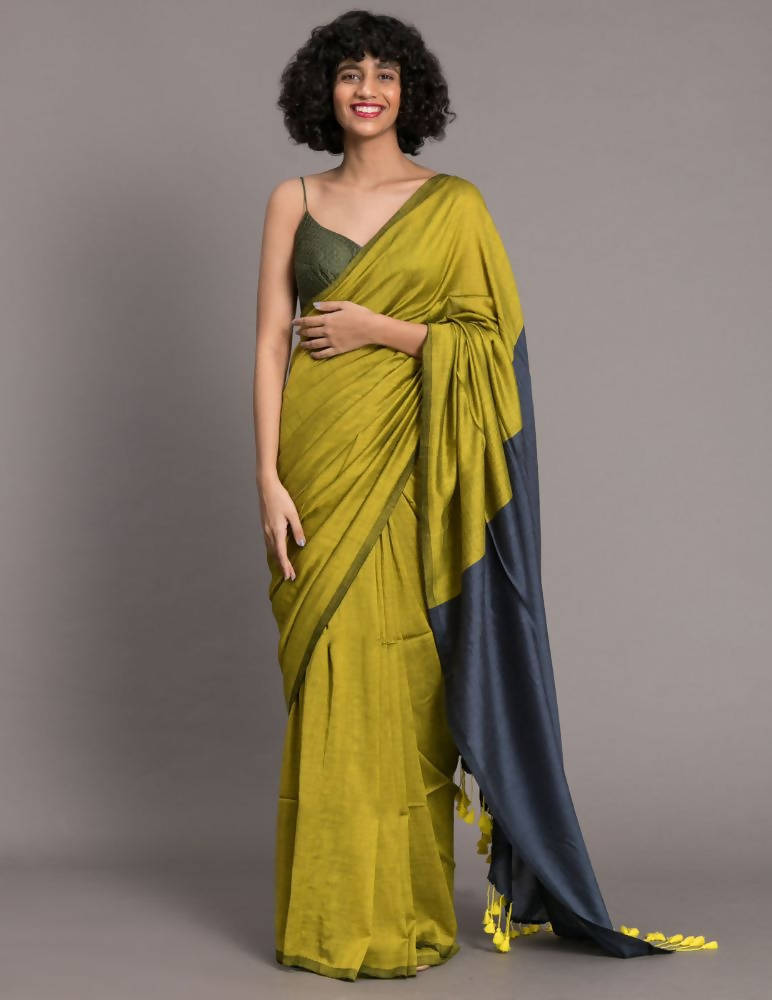 Suta Green Blue Colourblocked Cotton Blend Saree | Grocsy