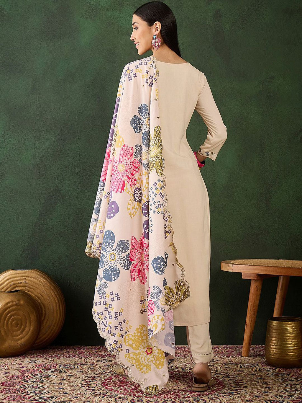 Sangria Embroidered & Digital Printed Kurta & Trousers with Dupatta | Grocsy