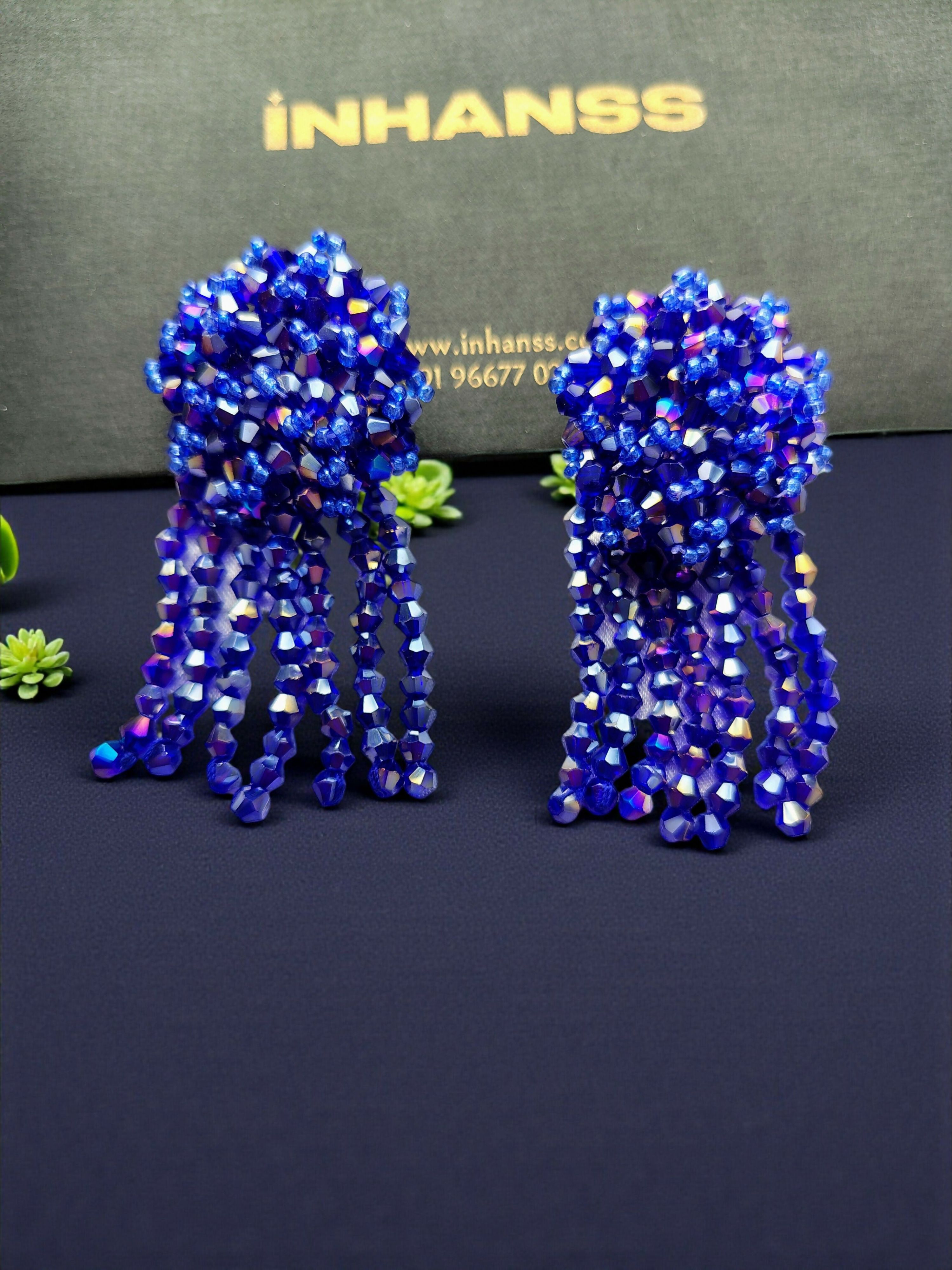 Inhanns Handmade Crystal Water Fall Earrings - Short - Blue Small | Grocsy