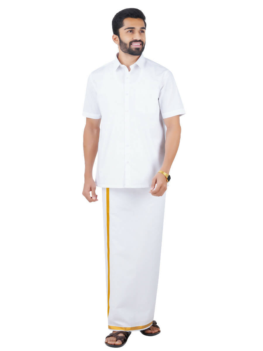 Ramraj Cotton Mens Half Sleeve Royal Cotton White Shirt | Grocsy
