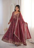 Teeya Creation Brown Crunchy Silk Wedding Wear Embroidery Work Design Gown | Grocsy