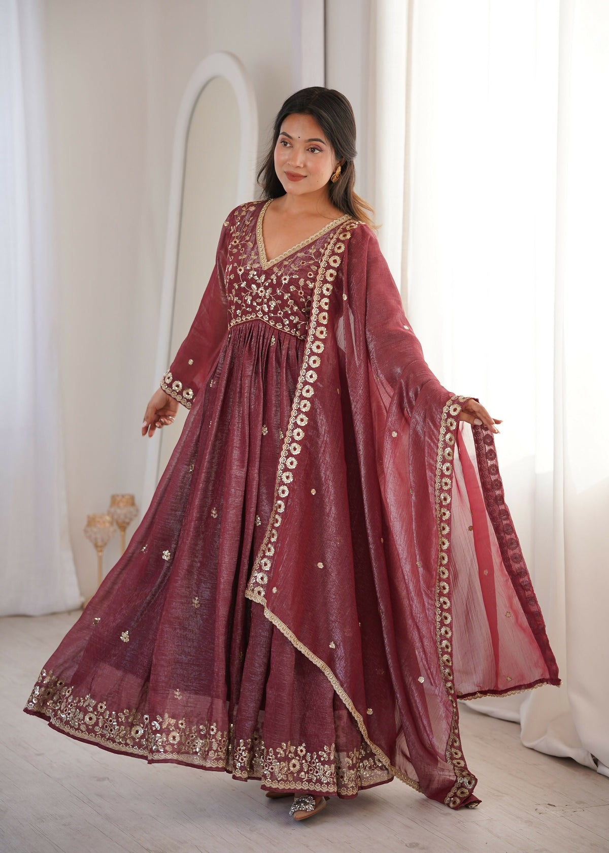 Teeya Creation Brown Crunchy Silk Wedding Wear Embroidery Work Design Gown | Grocsy