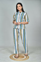 Morchari Digital Print Semi Muslin Co-Ord Set Top & Trouser-Multicolor | Grocsy