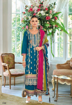Anaita Teal Premium Embroidered Chinon Stitched Salwar Suit | Grocsy