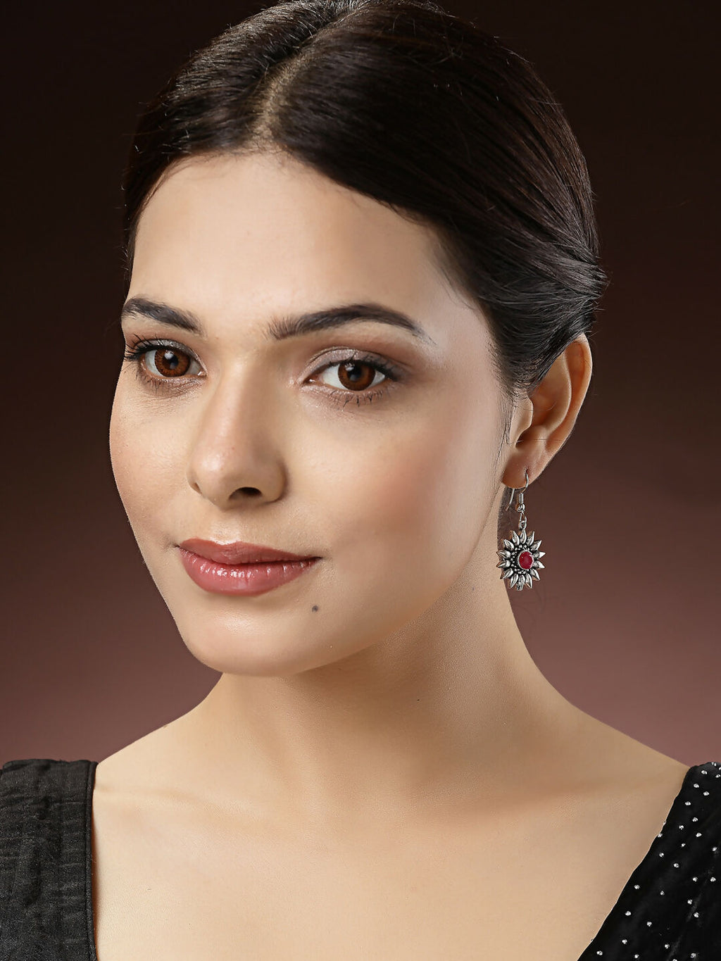 NVR Women's Silver-Toned Artificial Stones German Silver Oxidised Drop Earrings | Grocsy