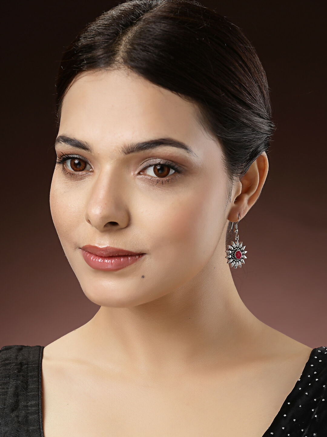 NVR Women's Silver-Toned Artificial Stones German Silver Oxidised Drop Earrings | Grocsy