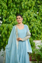 Joban Fashion Sky Blue Georgette Sequence Embroidery Work Kurta Set | Grocsy