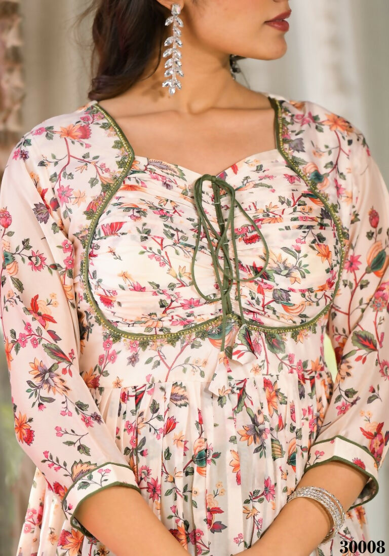 Designer Stylish Cream Slim Georgette Stitched Suit With Dupatta - Kiyara | Grocsy