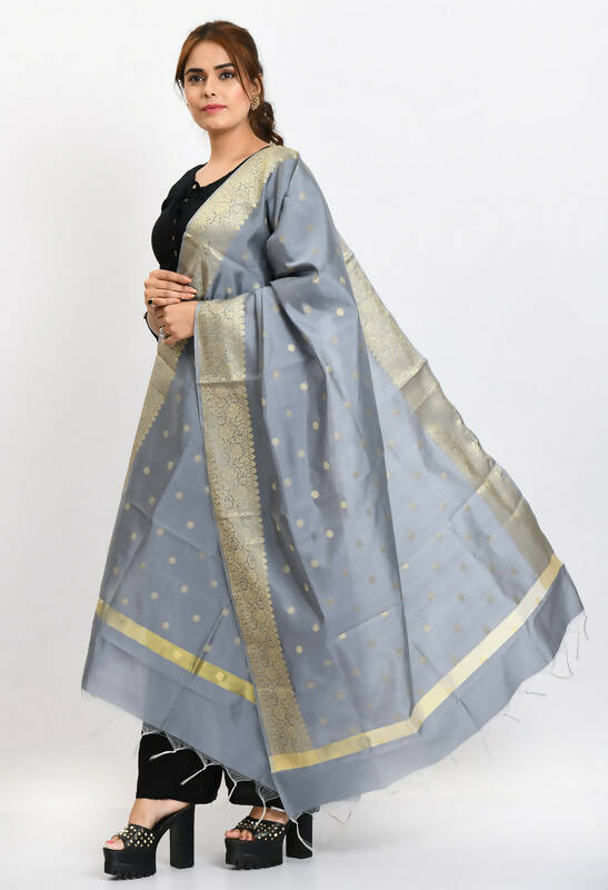 Mominos Fashion Moeza Women's Banarsi Silk Woven Design Grey Dupatta | Grocsy