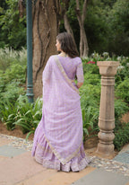 Lorenvalley Lavender Pure Viscose Jacquard with Golden Embroidered Sequins work Lehenga Choli | Grocsy