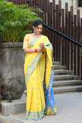 Beatitude Yellow Slub Cotton Floral Jamdani Saree | Grocsy