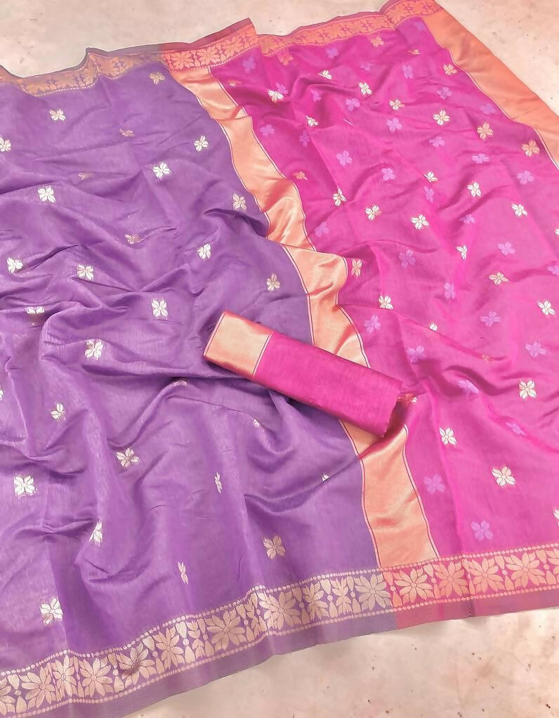 DEIANA'S Beautiful Designer Golden zari Soft Cotton Saree - Lavender | Grocsy