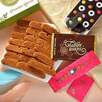 Floral Blue Rakhi N Coffee Biscotti Hamper | Grocsy