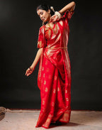 Joban Fashion Silk Banarasi Red & Golden Color Saree | Grocsy