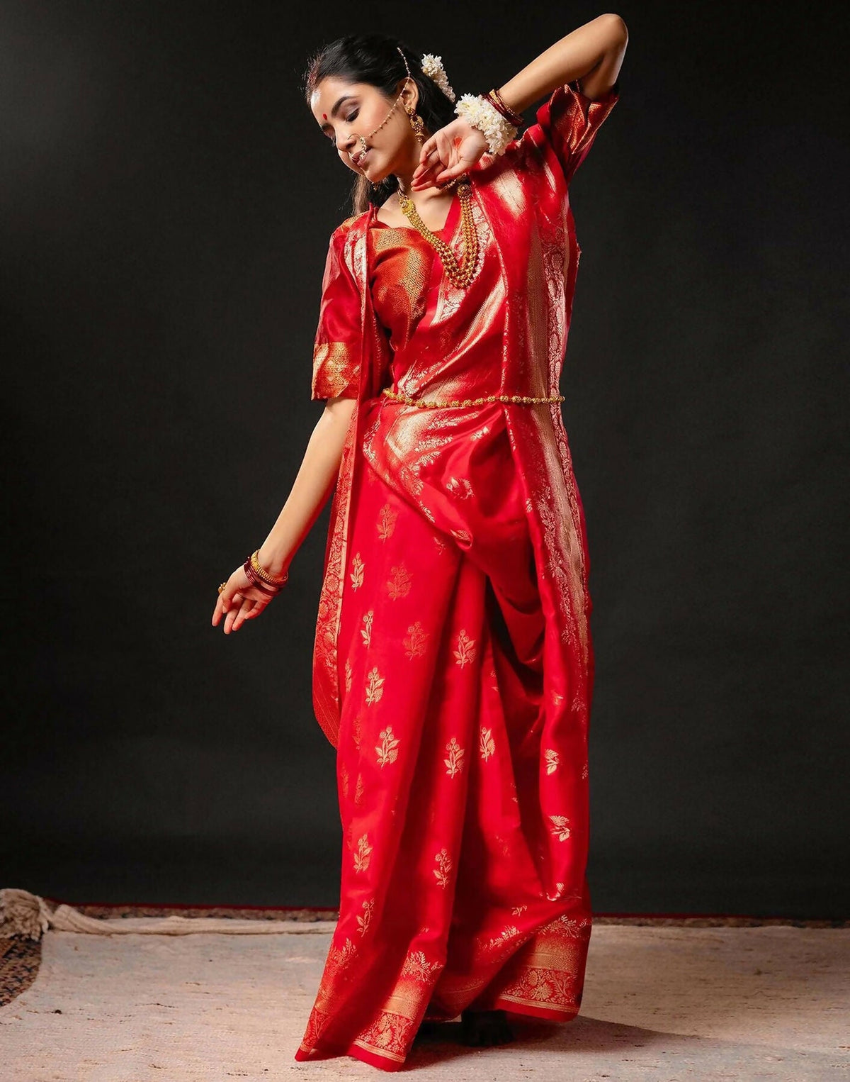 Joban Fashion Silk Banarasi Red & Golden Color Saree | Grocsy