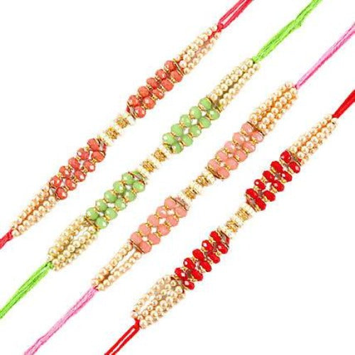 Set of 4 Pretty Pearls Rakhi and Kaju Katli Box | Grocsy