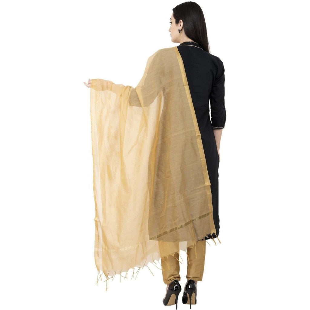 A R Silk Chanderi Piping Regular Dupatta Golden Color Dupatta or Chunni | Grocsy