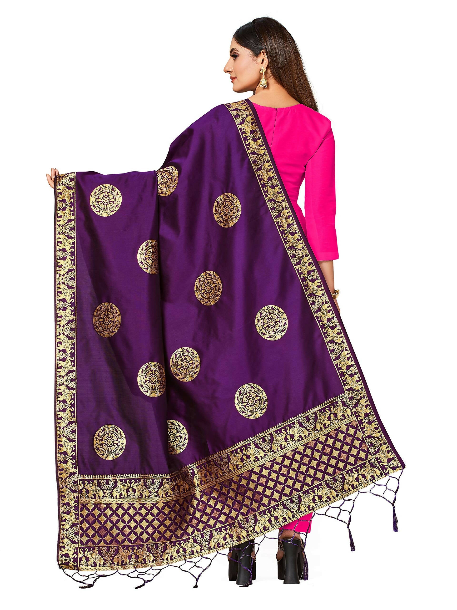 Mimosa Women's Animal Print Art Silk Purple Dupatta | Grocsy