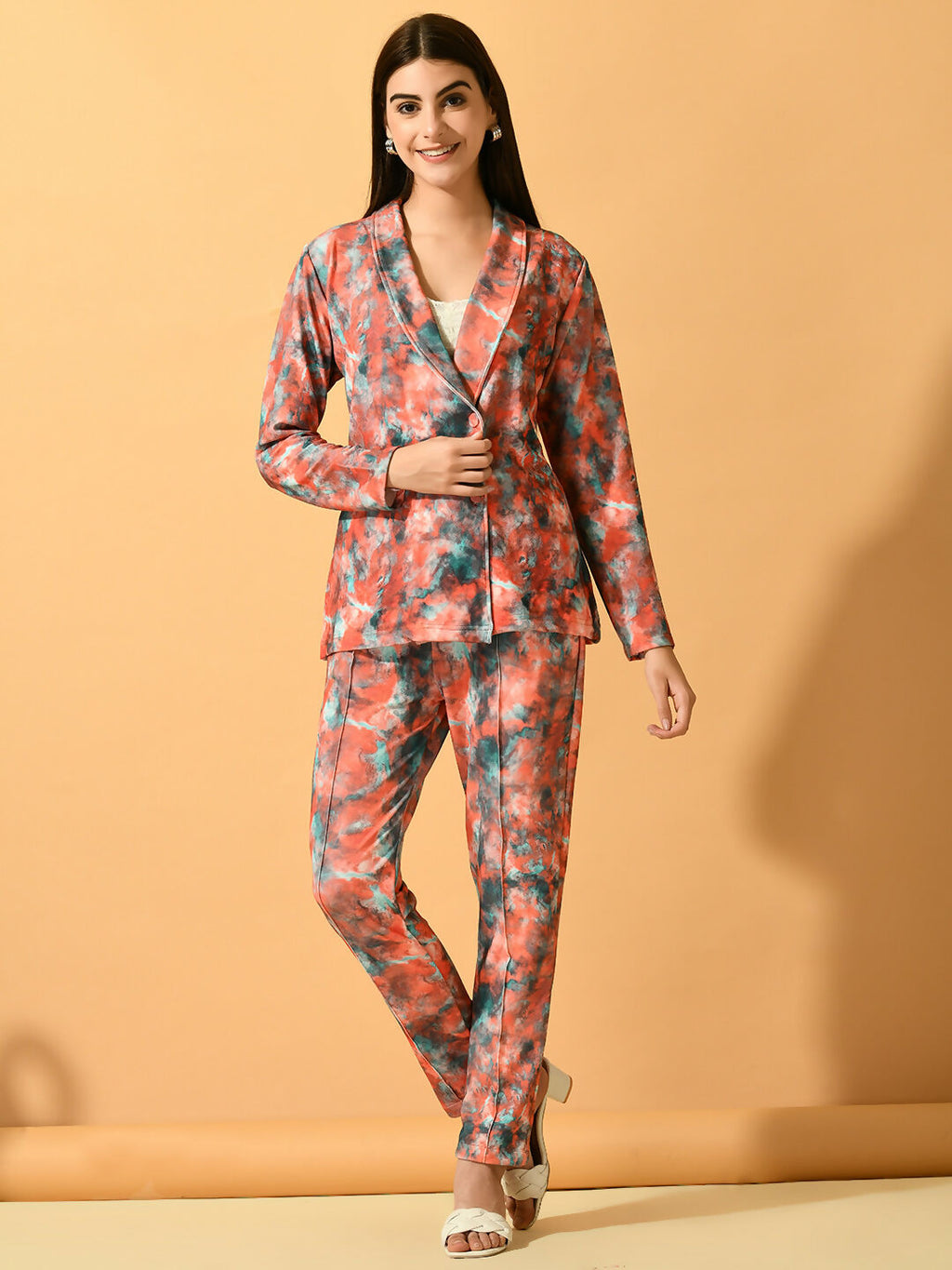 Myshka Women's Multi Printed Coat With Trousers | Grocsy
