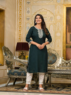 Juniper Women's Sea Green Ethnic Motif Printed Santoon Dress With Sequins & Thread Work | Grocsy