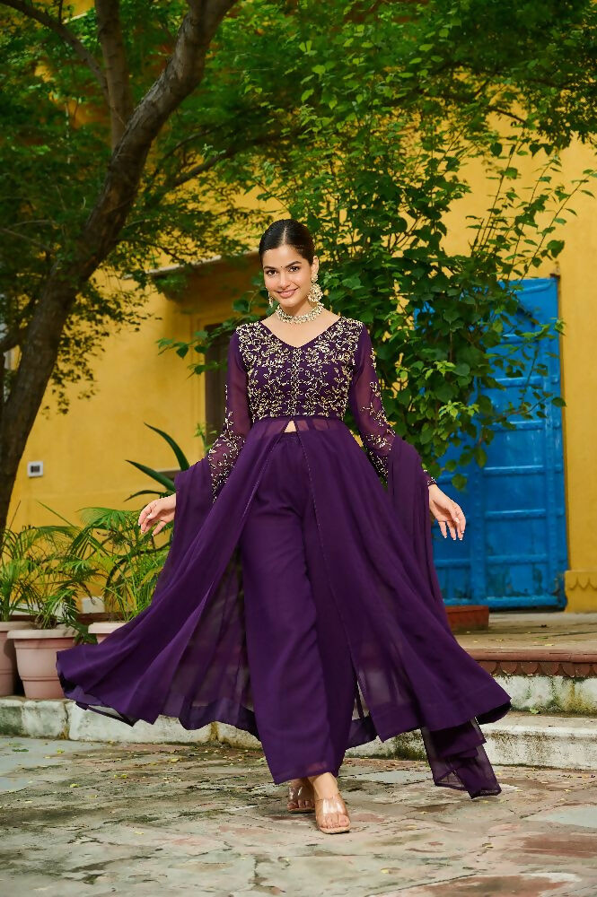 Joban Fashion Purple Readymade Kurta Set With Sequence embroidery Work | Grocsy
