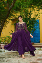Joban Fashion Purple Readymade Kurta Set With Sequence embroidery Work | Grocsy