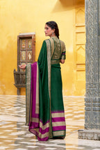 Vastranavya Green Printed with Zari Weaving Work Poly Cotton Saree & Unstitched Blouse | Grocsy