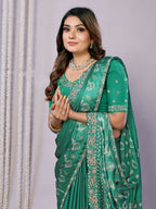 Green Gajji Silk Cord Jari Thread Stone Sequence Saree - Norita Saumya | Grocsy