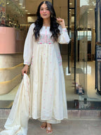 The52 White Women's Beautiful Cotton Fabric Thread Work Straight Kurta Pant and Dupatta Set | Grocsy
