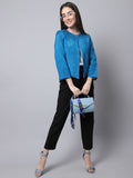 Even Apparels Blue 100% Viscose Open Front Statement Women's Jacket | Grocsy