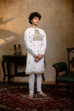 Falling Raw Silk White Devalaya Kurta By Hilo Design | Grocsy