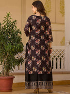 The52 Black Women's Gorgeous Embroidered Chinon Fabric Straight Kurta Palazzo and Dupatta Set | Grocsy