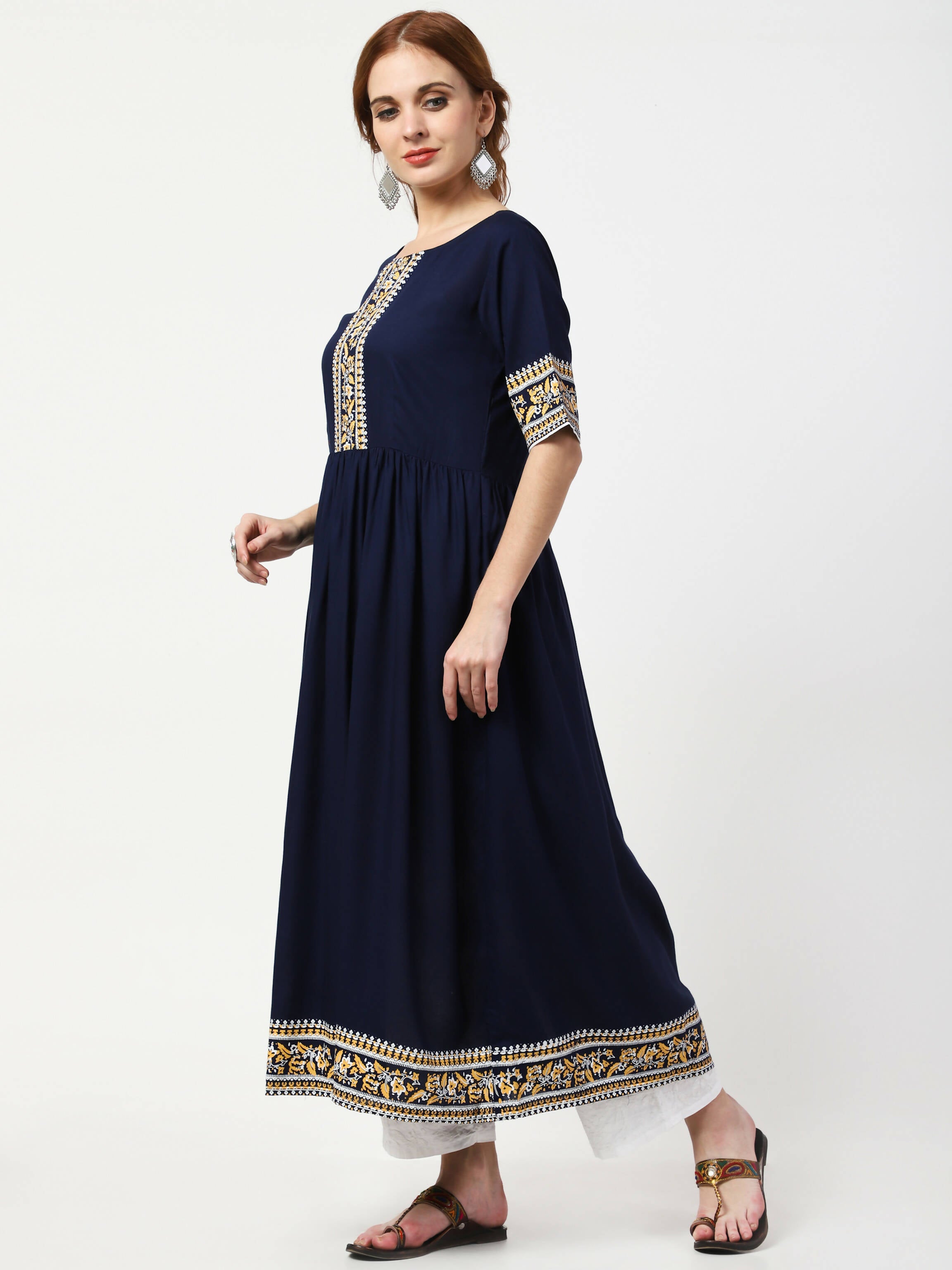 Cheera Embellished Party Wear Anarkali Dress - Navy Blue | Grocsy