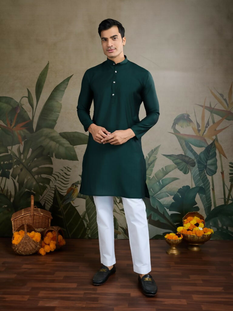 Vastranavya Green Exclusive Festival Viscose Silk Thread & Swarovski Embroidered Work Mens Wear Kurta & Koti | Grocsy