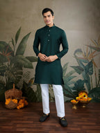 Vastranavya Green Exclusive Festival Viscose Silk Thread & Swarovski Embroidered Work Mens Wear Kurta & Koti | Grocsy
