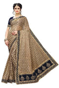 Vamika Brown and Black Terry Cotton Embroidery Saree (JHApartyRMAR NAVY) | Grocsy