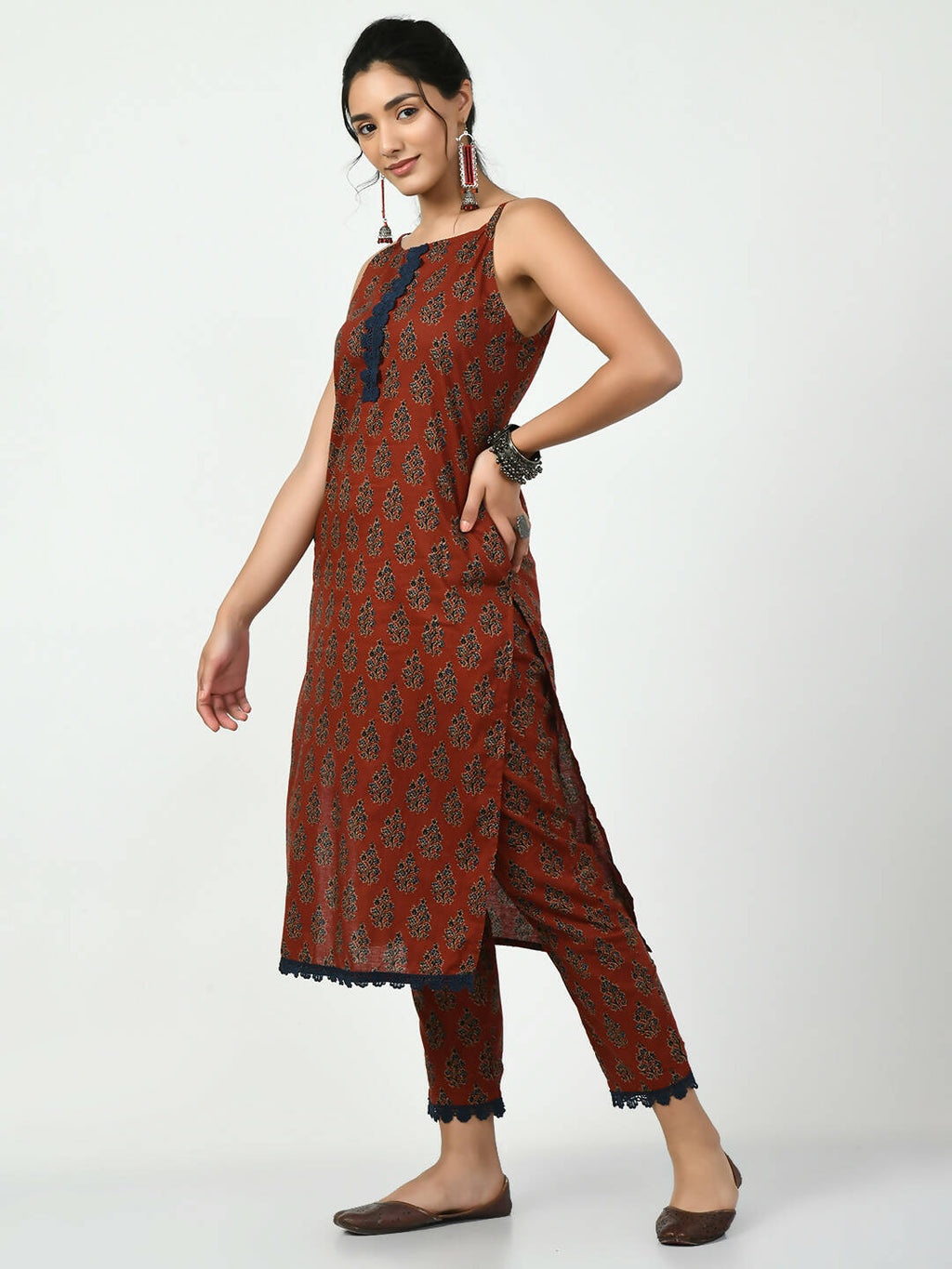 Myshka Women's Rust Straight Printed Kurta | Grocsy