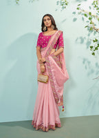 Light Pink Organza Texture Saree With Unstitched Blouse Piece - Norita Ikshita | Grocsy