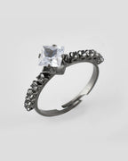 VOJ white CZ-detail Stainless Steel Cubic Zirconia Rhodium Plated Adjustable Finger Ring | Grocsy