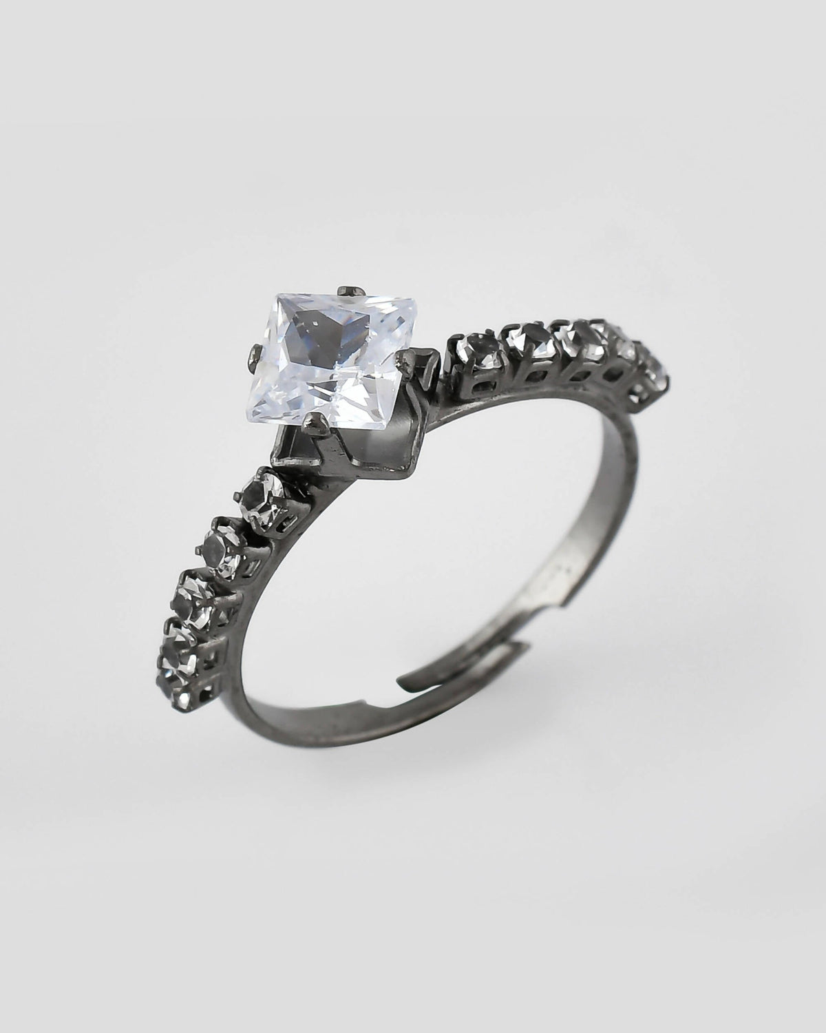 VOJ white CZ-detail Stainless Steel Cubic Zirconia Rhodium Plated Adjustable Finger Ring | Grocsy