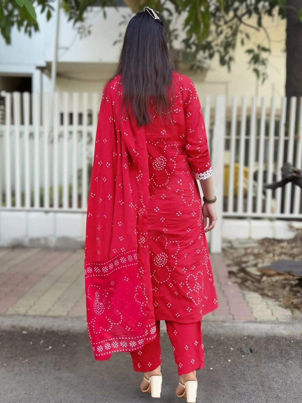 The52 Red Women's Beautiful Rayon Fabric Printed Work Straight Kurta Pant and Dupatta Set | Grocsy
