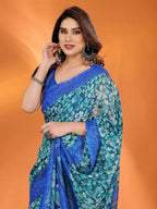 PR Fashion Blue Kota Doria Printed Saree | Grocsy
